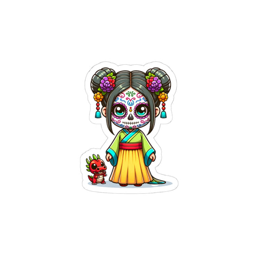 Mulan!!! Colorful Princess Día de Muertos Stickers, Cute Art Décor, Laptop Stickers, Gift for Friends, Celebration Decor