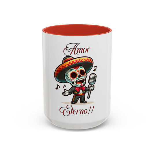 Amor Eterno Mug, Dia De Los Muertos, Day Of The Dead, Sugar Skull, Mariachi Singer Mug