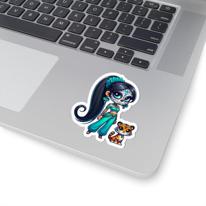 Jasmine Day of the Dead Princess Stickers, Colorful Skull Stickers, Laptop Decals, Unique Gifts for Fans of Día de los Muertos