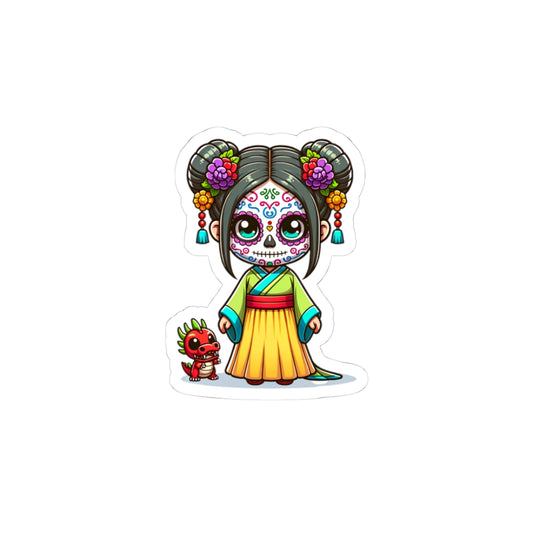 Mulan!!! Colorful Princess Día de Muertos Stickers, Cute Art Décor, Laptop Stickers, Gift for Friends, Celebration Decor