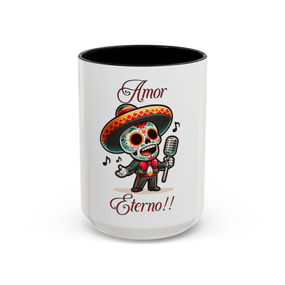 Amor Eterno Mug, Dia De Los Muertos, Day Of The Dead, Sugar Skull, Mariachi Singer Mug