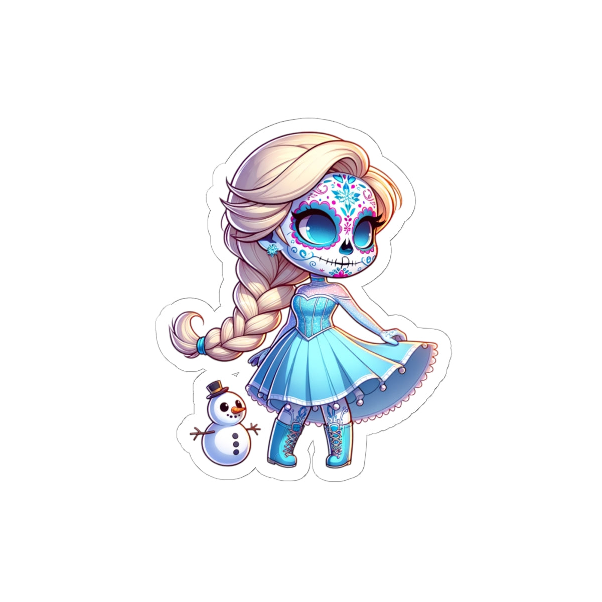 Elsa!!! Cute Sugar Skull Princess Stickers, Laptop Decals, Halloween Decor, Dia de los Muertos, Gift for Teens
